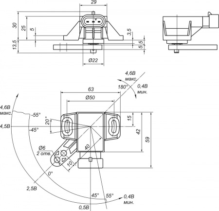 Датчик угла поворота RAS01-1CW90-5V.1-45